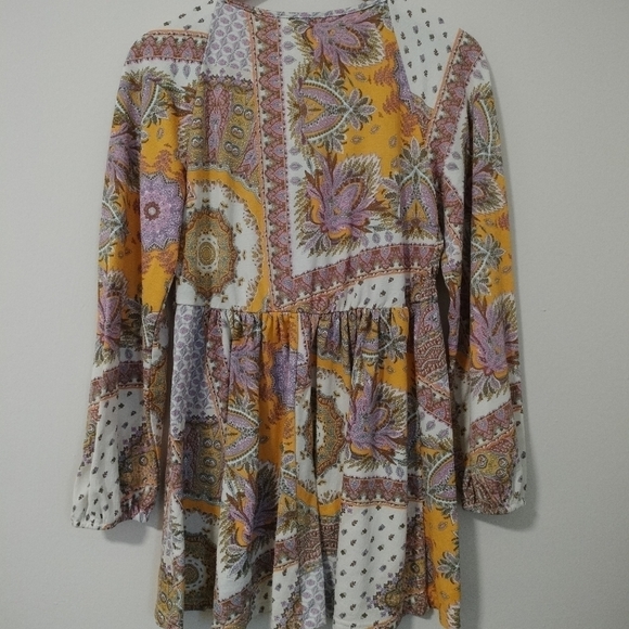 Melloday Sz Medium Long Sleeves Smocked V Neckline Dress Top Mix Pattern - Picture 6 of 7